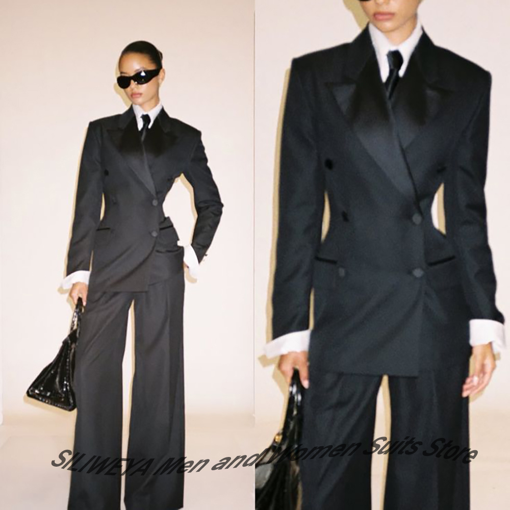 Women'S Formal Wear Suits - Professional Women's Black Double-Breasted Suit Slim