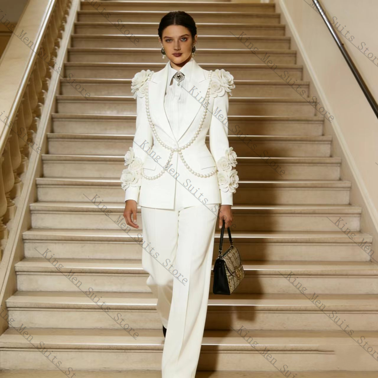 Women Formal Wear Coat - Luxury White Women Suit Set 2
