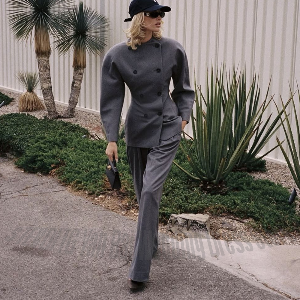 Women'S Formal Wear Suits - Classic Grey Women's Suit Set Double