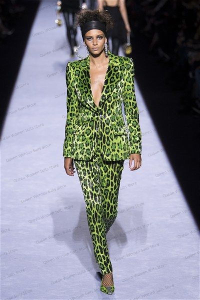 Sequins Leopard Women Suit Set - Women Formal Wear Coat ulasan dan harga