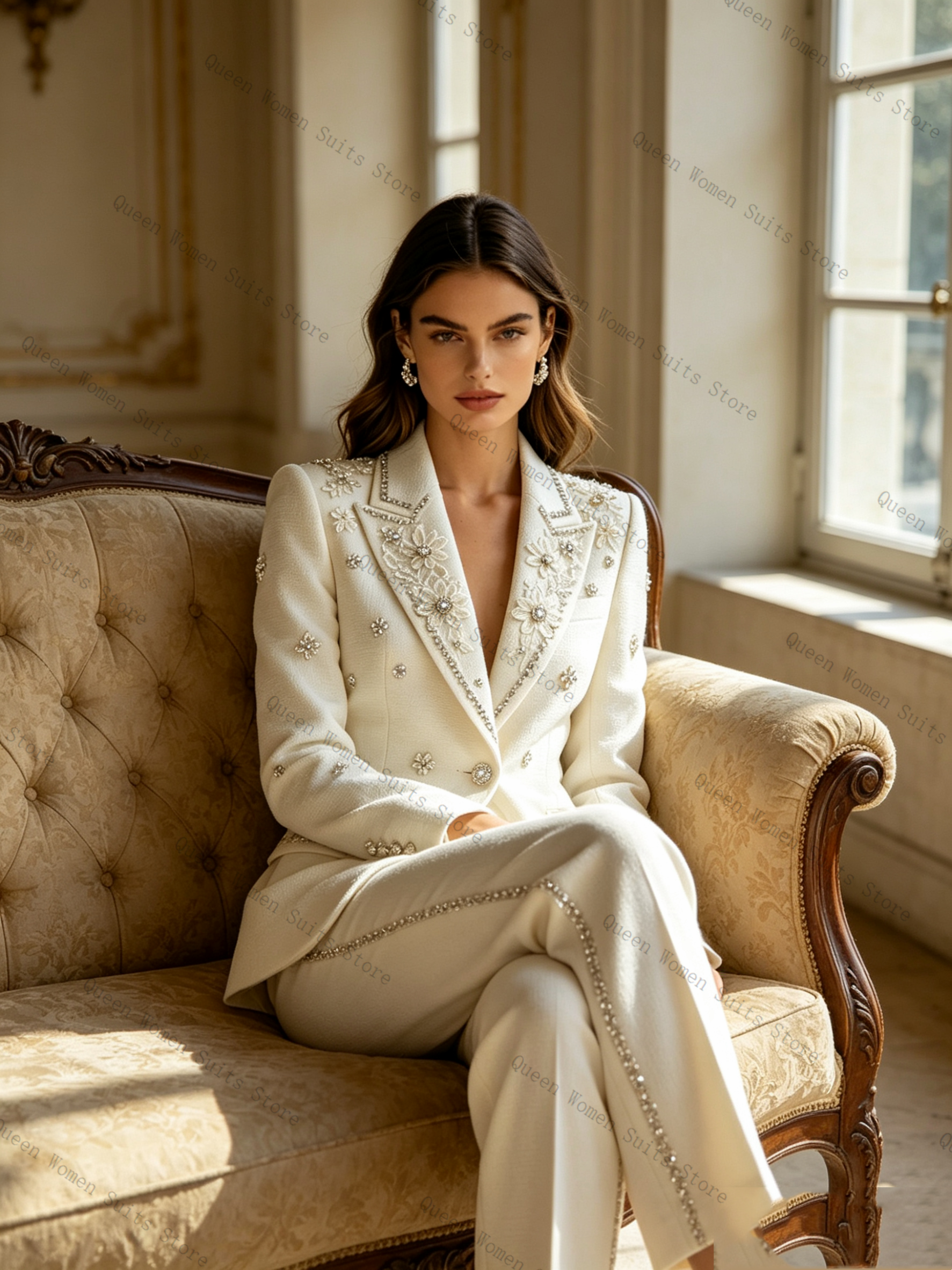 White Crystals Women Suit Set  - Women Formal Wear Coat ulasan dan harga