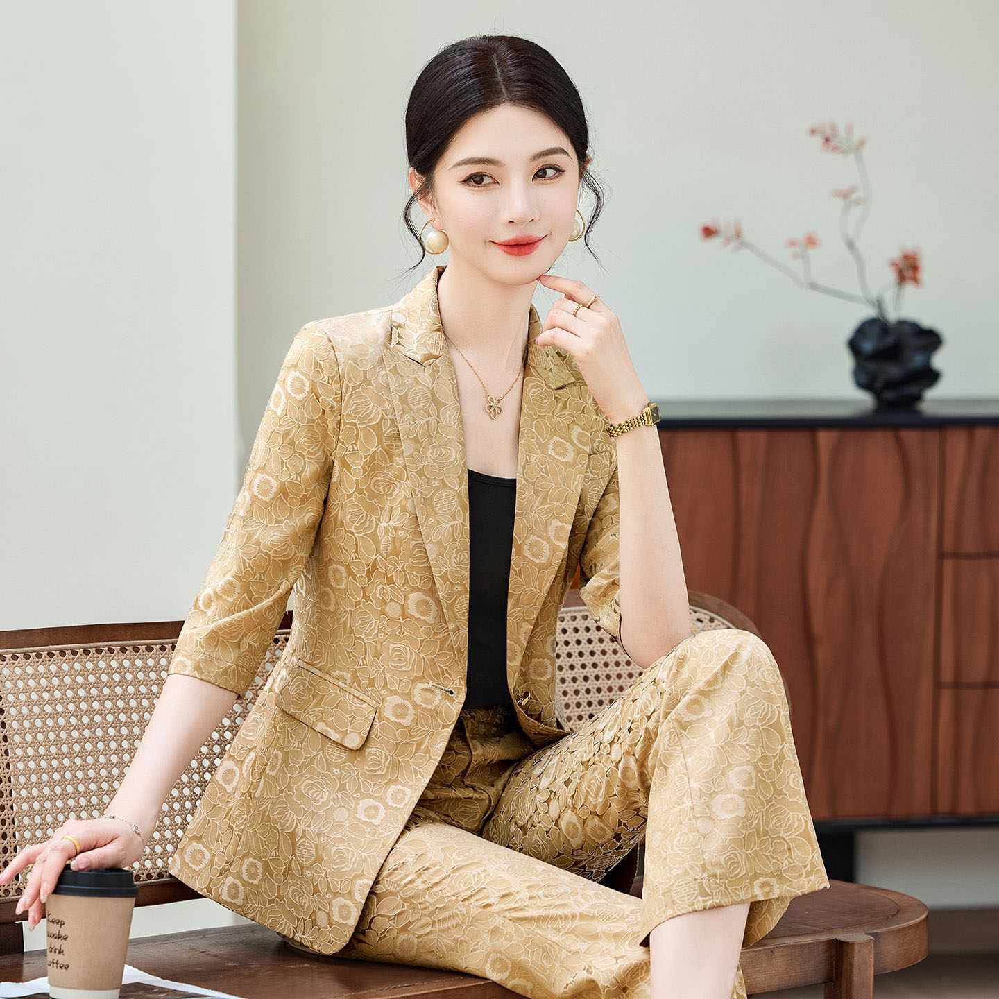 Fashion Apricot Half Sleeve Pr - Women'S Formal Wear Suits ulasan dan harga