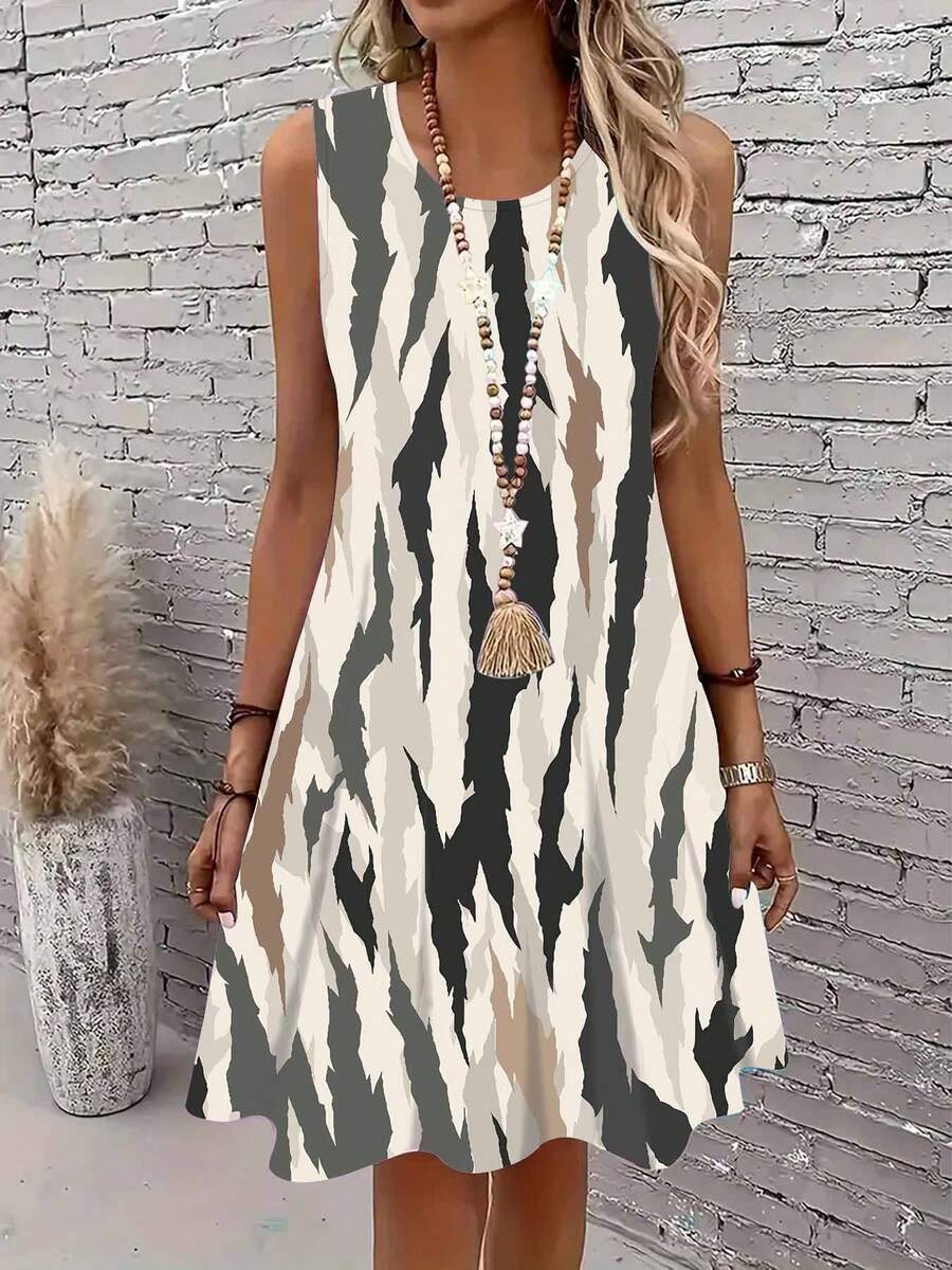 Sleeveless Abstract Print Shif - Shift Dress Sleeveless ulasan dan harga