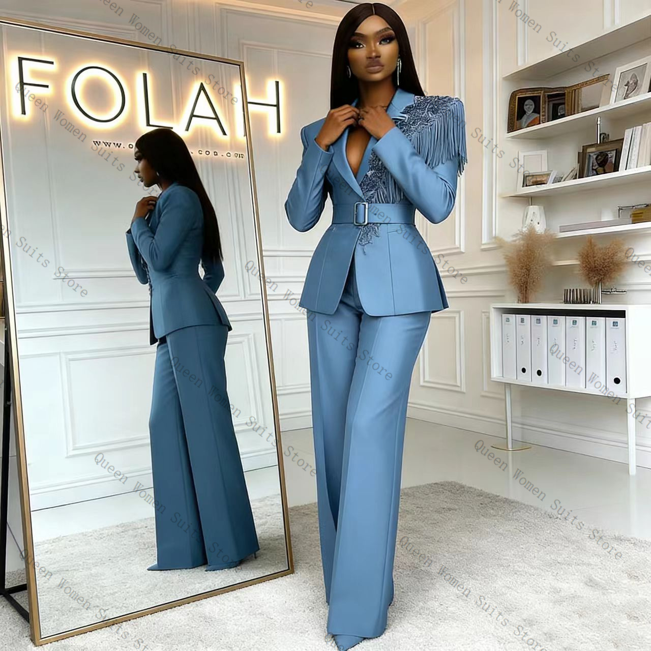 Tassel Blue Women Suit Pants S - Women Formal Wear Coat ulasan dan harga