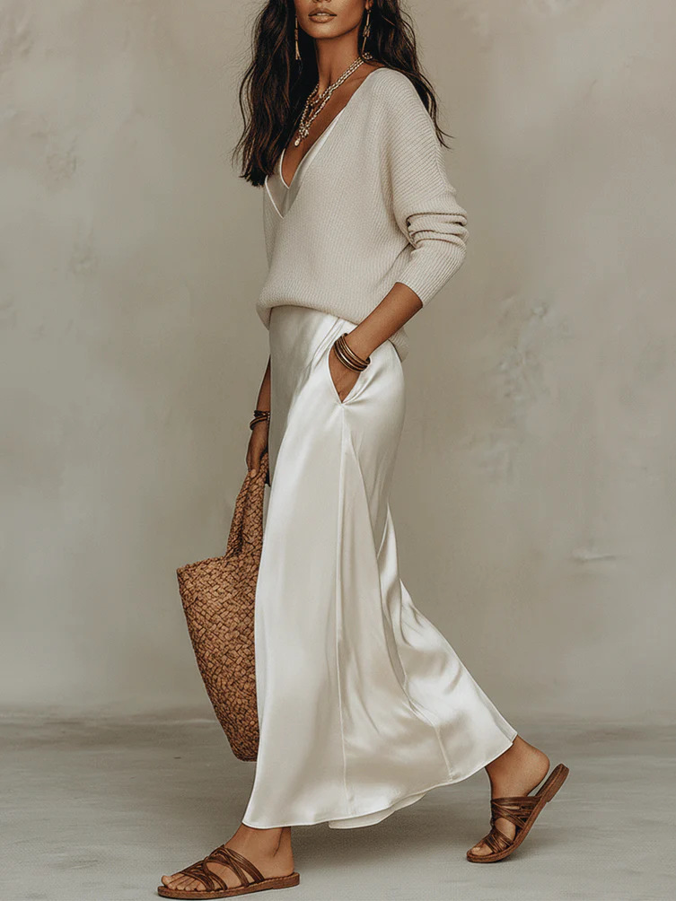 Chic Women's Satin Maxi Dress  - Shift Dress Sleeveless ulasan dan harga