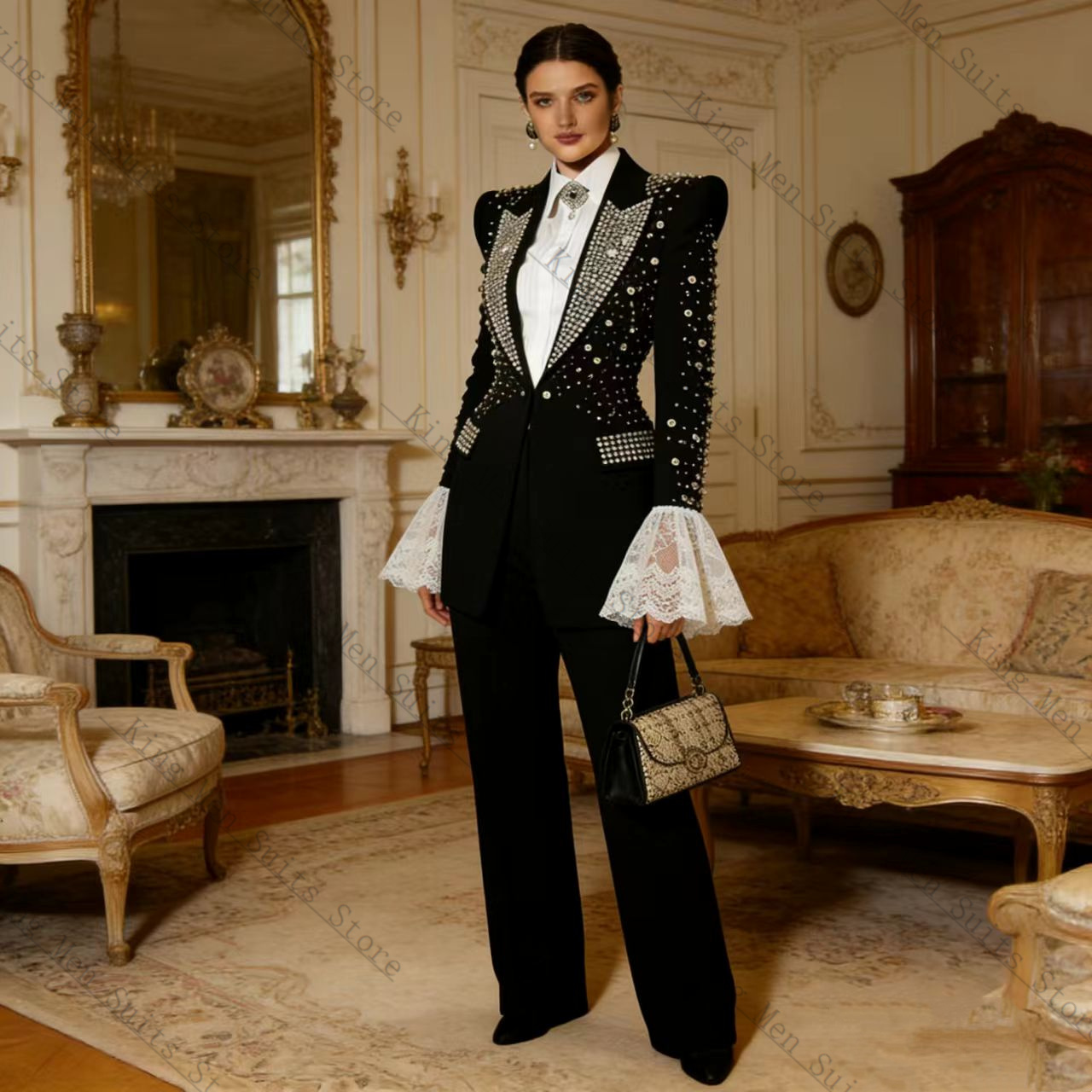 Crystals Black Women Suit Set  - Women Formal Wear Coat ulasan dan harga