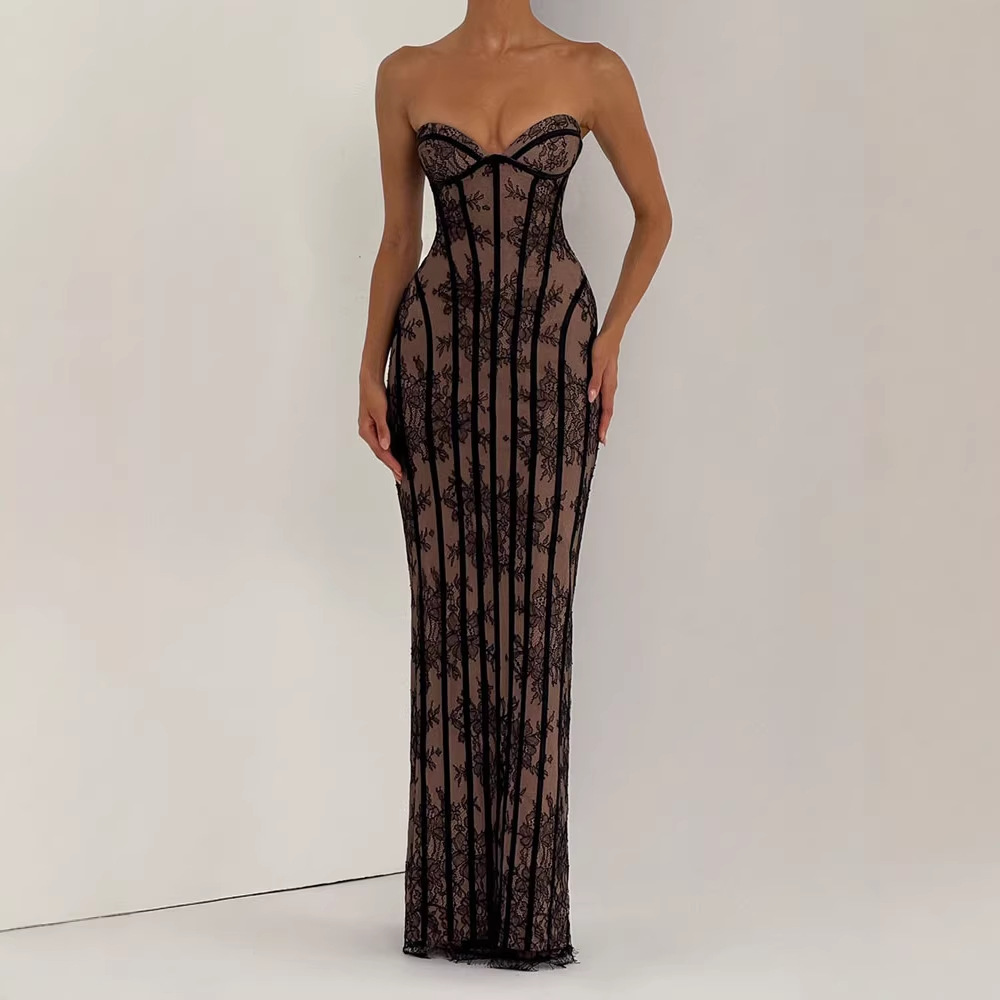 Strapless Bodycon Maxi Dress f - Shift Dress Sleeveless ulasan dan harga