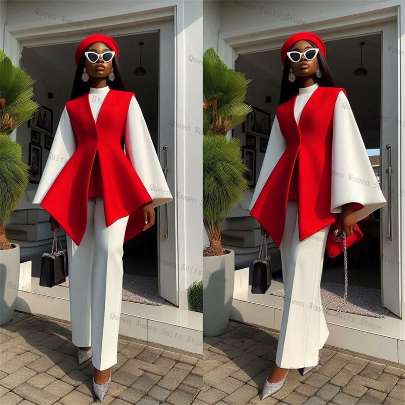 White Red Women Suit Set 2 Pie - Women Formal Wear Coat ulasan dan harga