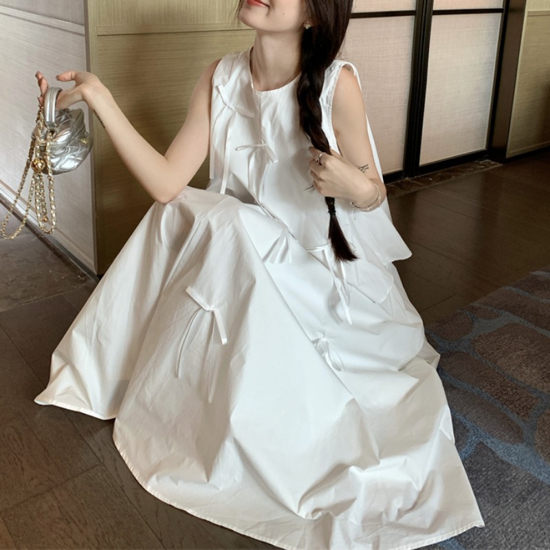 White Dress Sets for Women Bow - Shift Dress Sleeveless ulasan dan harga
